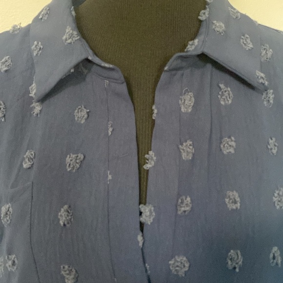 B Tunic Dress Collared V-Neck Swiss-dot Pom 3/4 Button-up Sleeves Sz XL - Picture 2 of 8